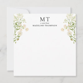 Tarjeta Pequeña White Floral Wildflower Classic Monogram Square