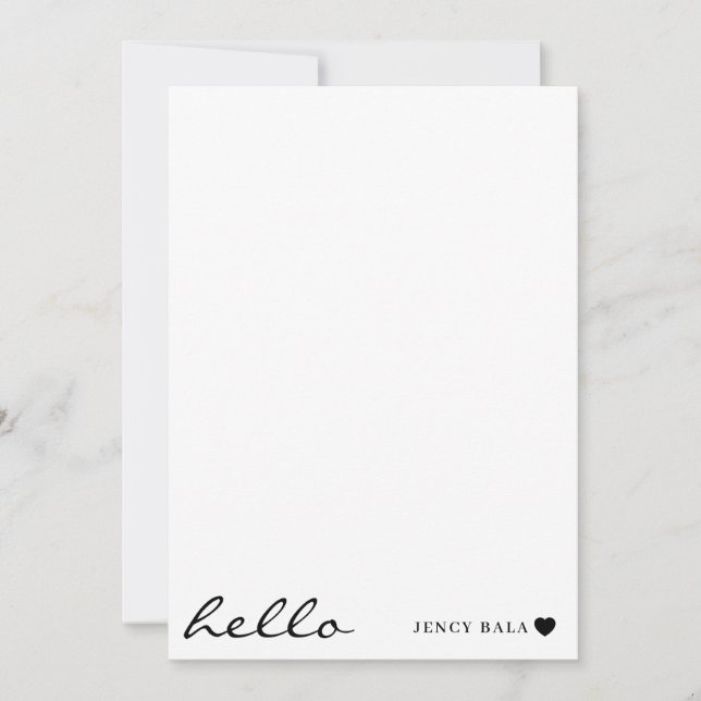 Tarjeta Pequeña White Minimal Hello | Clean Modern Heart Design (Anverso)