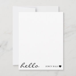 Tarjeta Pequeña White Minimal Hello | Clean Modern Heart Design