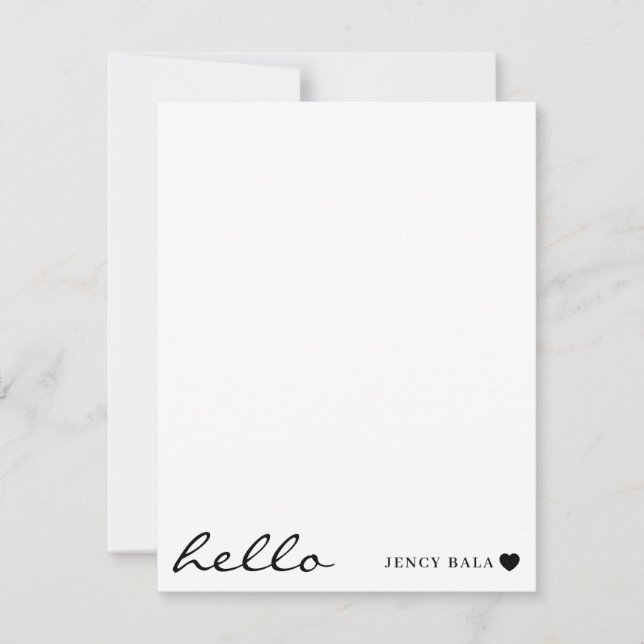 Tarjeta Pequeña White Minimal Hello | Clean Modern Heart Design (Anverso)