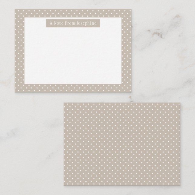 Tarjeta Pequeña White On Beige Polka Dots Pattern Custom Text (Anverso / Reverso)