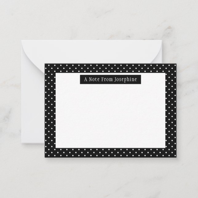 Tarjeta Pequeña White On Black Polka Dots Pattern Custom Text (Anverso)