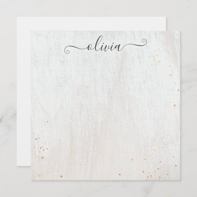Tarjeta Pequeña White Wood Signature Script Note Card (Anverso / Reverso)