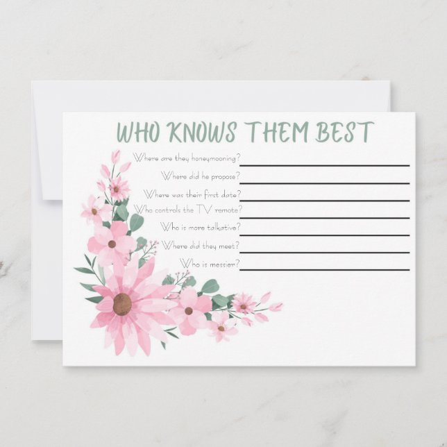 Tarjeta Pequeña Who Knows The Couple Best Bridal Shower Game (Anverso)