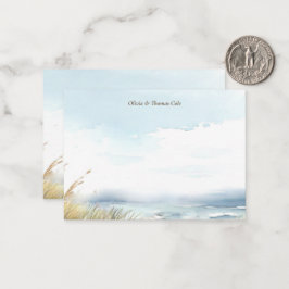 Tarjeta Pequeña Wild Beach Fence Ocean Grass Art Boda Couple