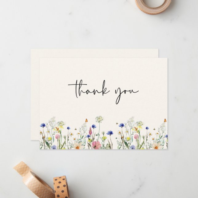 Tarjeta Pequeña Wild Meadow Floral Boda Gracias (Anverso/Reverso In Situ)