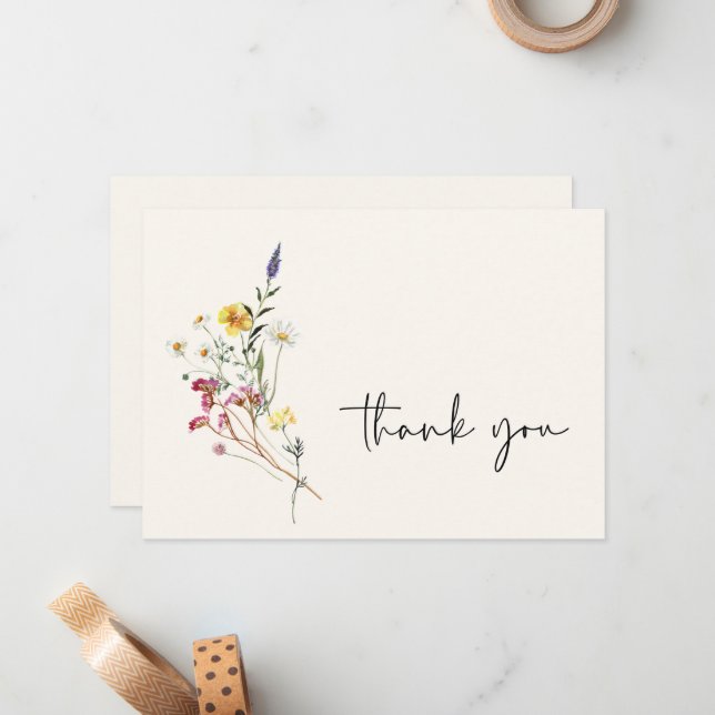 Tarjeta Pequeña Wild Meadow Floral Bouquet Boda Gracias (Anverso/Reverso In Situ)