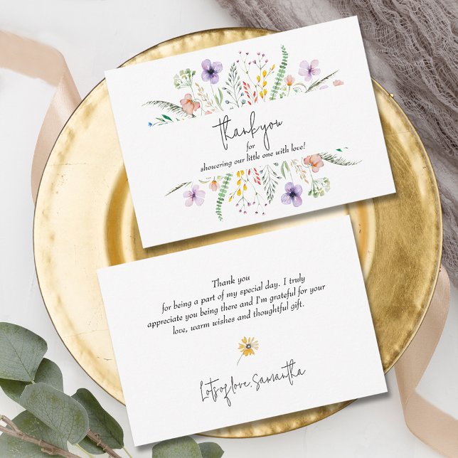 Tarjeta Pequeña Wildflower Baby Shower Gracias (Wildflower baby shower thank you note cards)