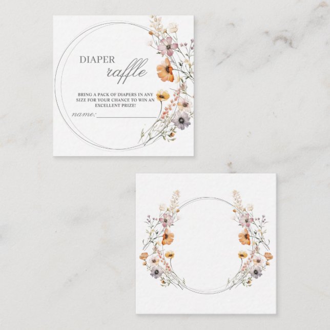 Tarjeta Pequeña Wildflower Boho Baby Shower Diaper Raffle (Anverso / Reverso)