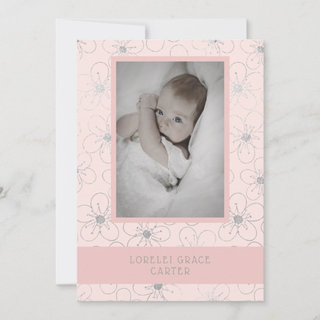 Tarjeta Pequeña Wildflowers Silver Effect Photo Naming Ceremony (Anverso)