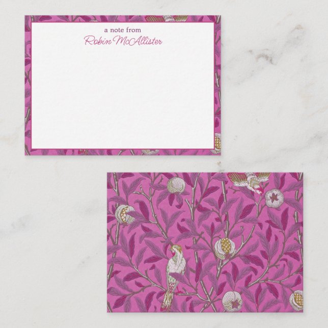 Tarjeta Pequeña William Morris, Aves rosadas calientes y Pommegren (Anverso / Reverso)