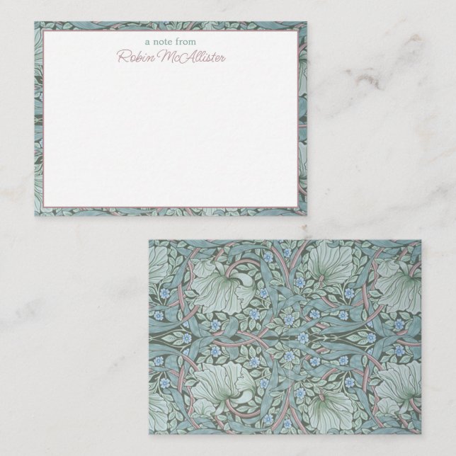 Tarjeta Pequeña William Morris, Pimpernel - Aqua Green Floral (Anverso / Reverso)
