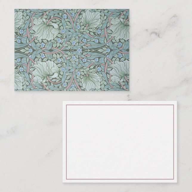 Tarjeta Pequeña William Morris, Pimpernel - Aqua Green Floral (Anverso / Reverso)