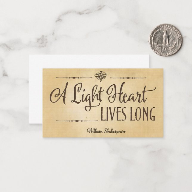 Tarjeta Pequeña William Shakespeare cita Inspiradora larga en vivo (Anverso/Reverso In Situ)