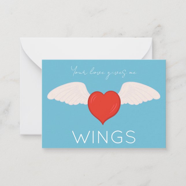 Tarjeta Pequeña Winged Love Valentine Flat Note Card (Anverso)