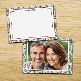 Tarjeta Pequeña Winter Berries Sage Checkered Photo Note Card
