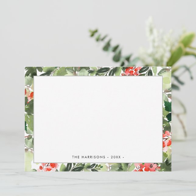 Tarjeta Pequeña Winter Greenery and Red Berries Holiday Note Card (Anverso de pie)