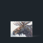 Tarjeta Pequeña Winter Moose<br><div class="desc">Una tarjeta de saludo con el majestuoso alce en un paisaje invernal capturado en un estilo fluido de acuarela. Todas las imágenes del catálogo y colecciones de creaciones de Laura están bajo licencia y con derechos de autor</div>