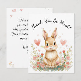 Tarjeta Pequeña Woodland Animal Baby Bunny Kids Pink Hearts Floral