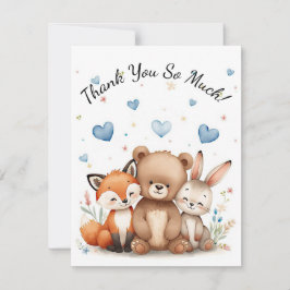 Tarjeta Pequeña Woodland Animals Bear Fox Bunny Kids Pastel Blue