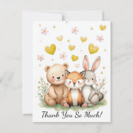 Tarjeta Pequeña Woodland Animals Bear Fox Bunny Kids Pastel Yellow