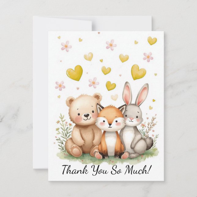 Tarjeta Pequeña Woodland Animals Bear Fox Bunny Kids Pastel Yellow (Anverso)