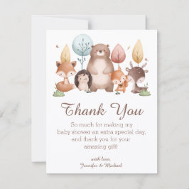 Tarjeta Pequeña woodland animals thank you baby shower stylish