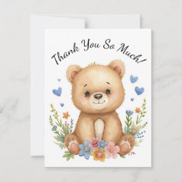 Tarjeta Pequeña Woodland Baby Bear Kids Pastel Blue Hearts Floral
