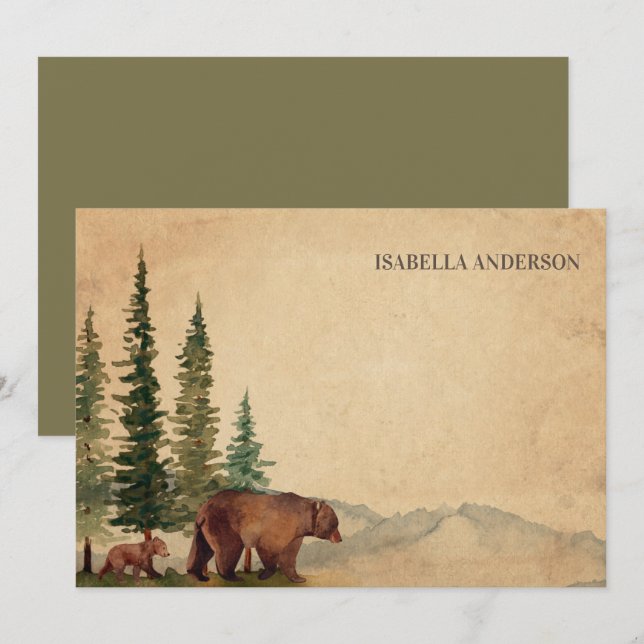 Tarjeta Pequeña Woodland Mama & Baby Bear (Anverso / Reverso)