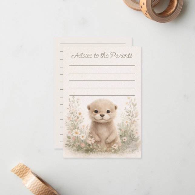Tarjeta Pequeña Woodland Otter Baby Shower Advice to Parents Cards (Anverso/Reverso In Situ)