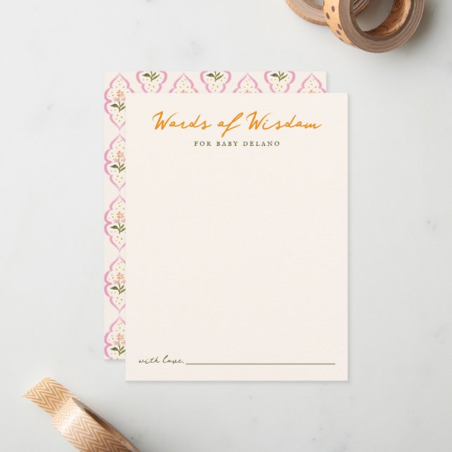 Tarjeta Pequeña Words of Wisdom Baby Shower Advice Game Card (Anverso/Reverso In Situ)