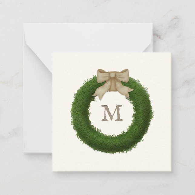 Tarjeta Pequeña Wreath De Boxwood Con Personalizado De Bow Rústico (Anverso)