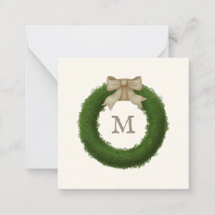 Tarjeta Pequeña Wreath De Boxwood Con Personalizado De Bow Rústico