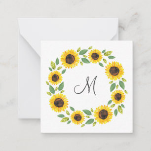 Tarjeta Pequeña Wreath de girasol de color de agua pintada a mano