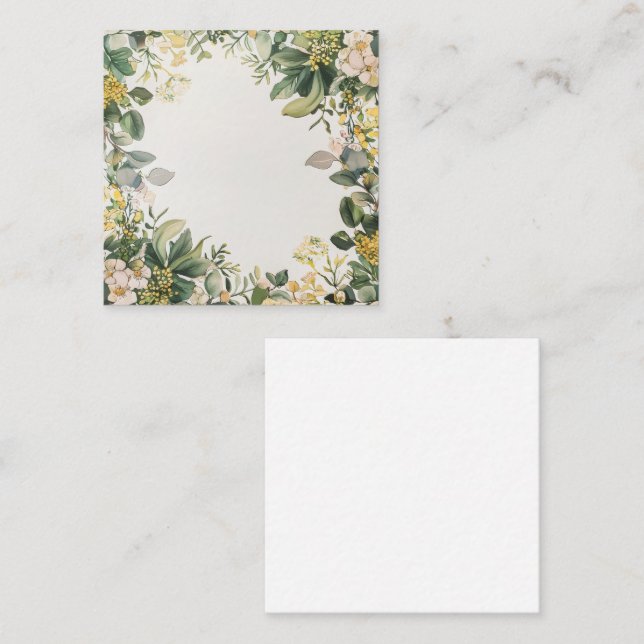 Tarjeta Pequeña Wreath floral dorada con acentos limoneros (Anverso / Reverso)
