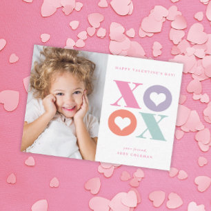 Tarjeta Pequeña XOXO modern photo classroom valentines day card