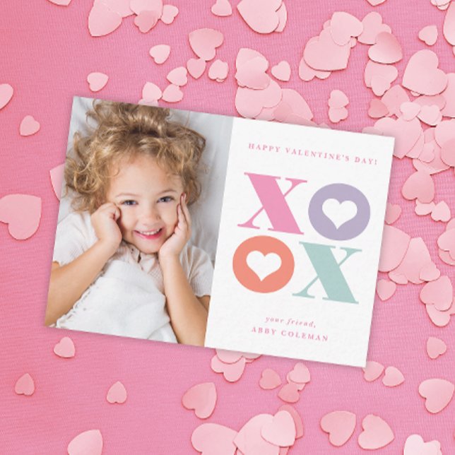 Tarjeta Pequeña XOXO modern photo classroom valentines day card (Subido por el creador)