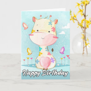 Tarjeta Pequeña y juguetona Giraffe Cumpleaños