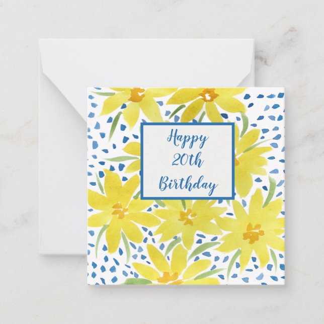 Tarjeta Pequeña Yellow Daisy Bouquet Blue Dots Personalizado Birth (Anverso)