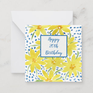 Tarjeta Pequeña Yellow Daisy Bouquet Blue Dots Personalizado Birth