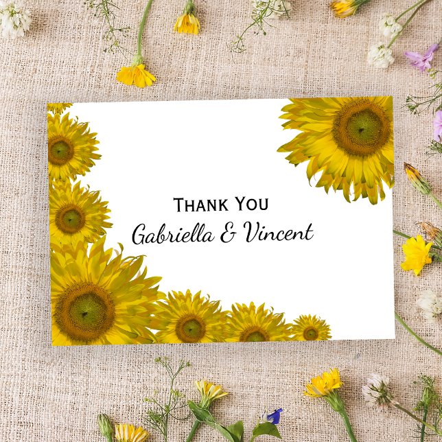 Tarjeta Pequeña Yellow Sunflower Edge Wedding Flat Thank You Notes (Subido por el creador)