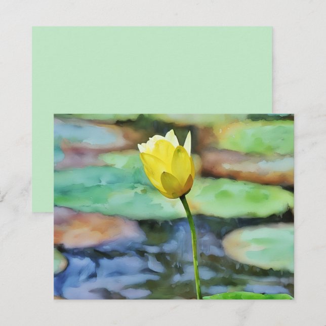 Tarjeta Pequeña Yellow Water Lily Flower Art Note Card Set (Anverso / Reverso)