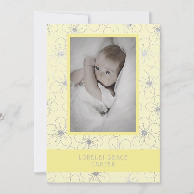 Tarjeta Pequeña Yellow Wildflowers Silver Photo Naming Ceremony (Anverso)