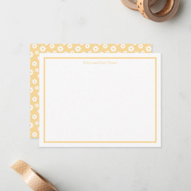Tarjeta Pequeña Yellow with White Daisy Pattern Note Cards (Anverso/Reverso In Situ)
