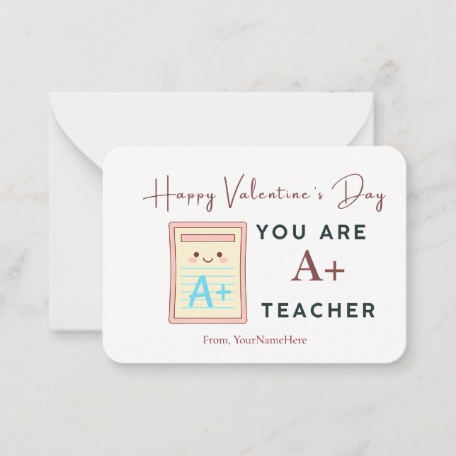 Tarjeta Pequeña You Are an A+ Teacher Valentine Card (Anverso)