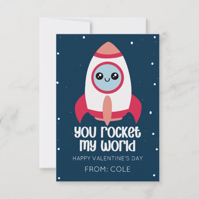 Tarjeta Pequeña You Rocket My World Kids Valentine’s Day Card (Anverso)
