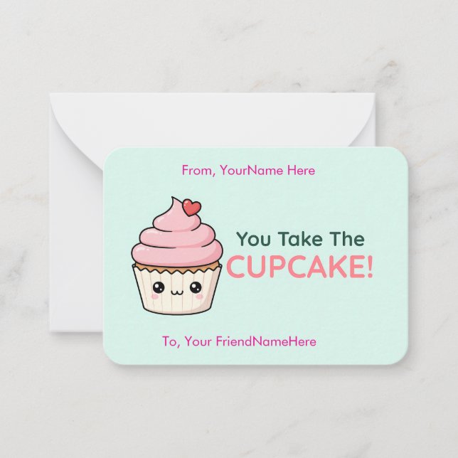 Tarjeta Pequeña You Take the Cupcake Cute Classroom Valentine Card (Anverso)
