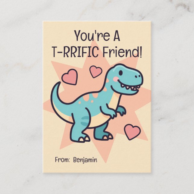 Tarjeta Pequeña You're A T-RRIFIC Friend Kids Valentine's (Anverso)