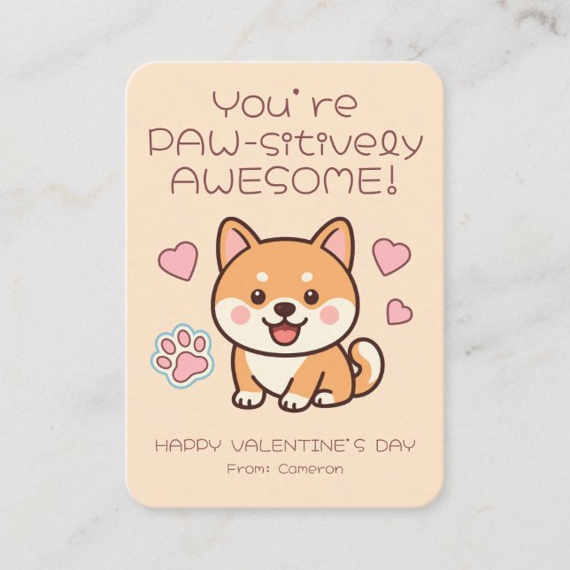 Tarjeta Pequeña You're PAW-sitively AWESOME Kids Valentine's (Anverso)
