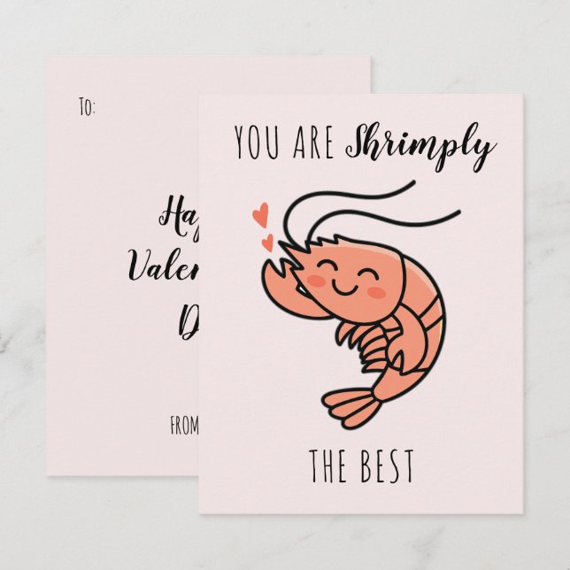Tarjeta Pequeña You're Shrimply The Best Cute Kids Valentine's Day (Anverso / Reverso)